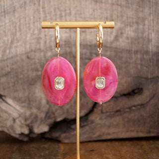 Marbled Acrylic Stone Open Hoop Dangling Earrings