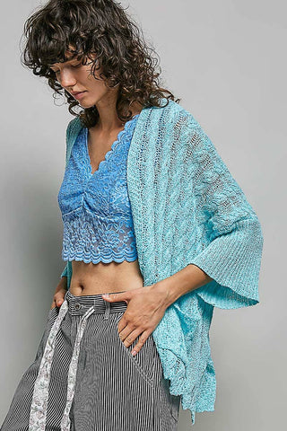 Short Sleeve Cable Acrylic Thin Sweater Cardigan