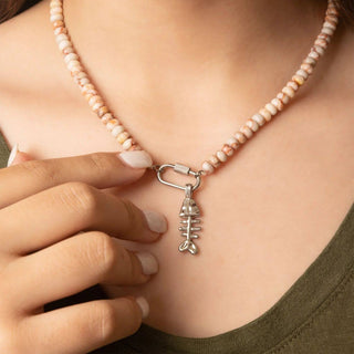 Brown Chunky Glass Bead Carabiner Necklace