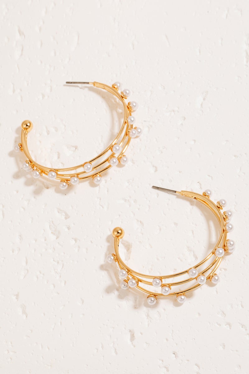 Layered Pearl Hoop Earrings