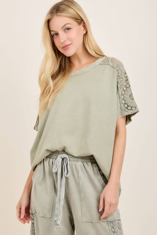 Mineral Washed Boho Trim Top