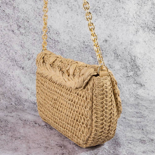 Woven Raffia Flap Shoulder Bag