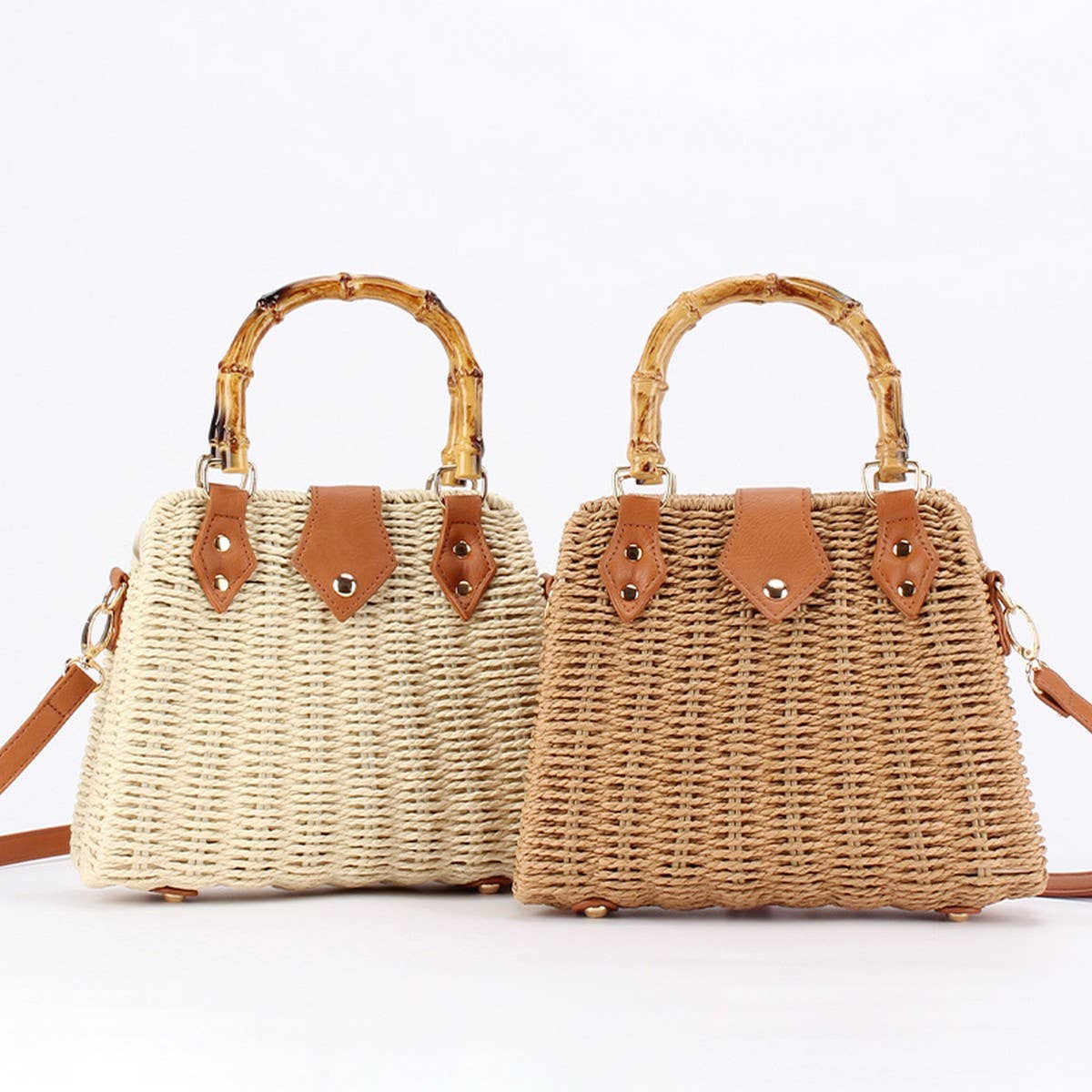 Straw Beach Bag with Bamboo Handle