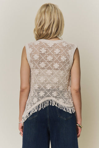 Asymmetrical Fringe Hem Crochet Top