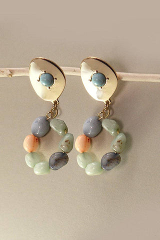 Natural Stone Beaded Gold Post Earrings