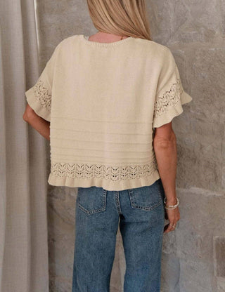 Boho Eyelet Ruffle Sleeve Top