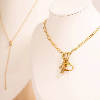 Gold Paperclip Carabiner Charm Holder Necklace