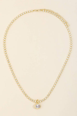 Bezel Cz Tennis Chain Oval Pendant Necklace