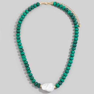 Turquoise Rondelle & Baroque Pearl Beaded Necklace