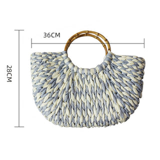 Weaving Straw Bag With Bamboo Handles