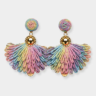 Raffia Fan Charm Dangle Earrings