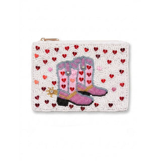 Cowboy Boots & Hearts Beaded Coin Pouch