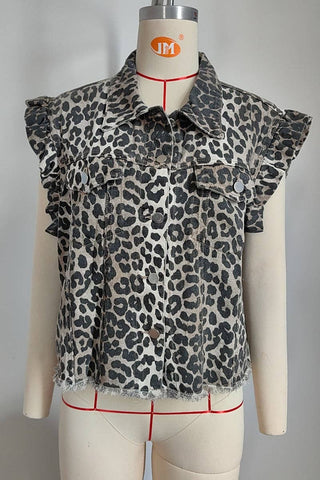 Sleeveless Animal Print Denim Vest