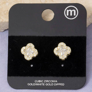 Pave Cz Clover Stud Earrings