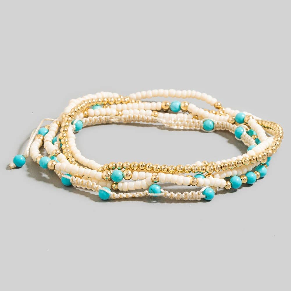 Assorted Beads And Braided Cord Bracelet Set