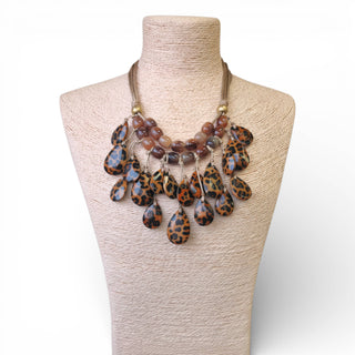 Animal Print Beaded Bib Necklace