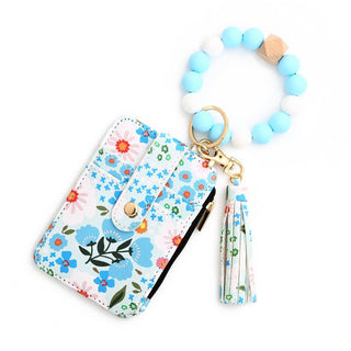 Floral Print Wallet with Silicone Bead Keychain