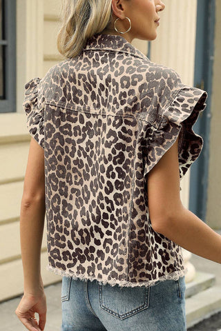 Sleeveless Animal Print Denim Vest