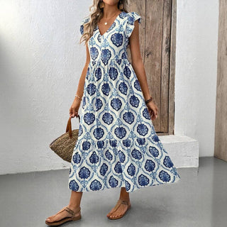 V-Neck Floral Print Maxi Dress