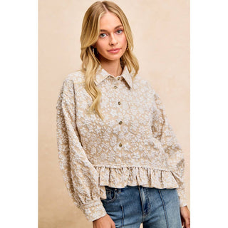 Textured Floral Pattern Shirt
