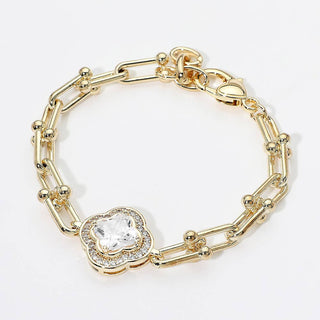 Quatrefoil CZ Charm Accent Industrial Link Bracelet