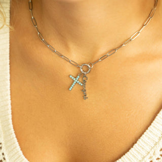 Turquoise Stone Cross Charm