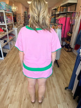 Colorblock Drop Shoulder T Shirt & Skirt Set
