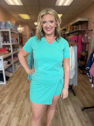 Mineral Wash V Neck Tee Skort Set