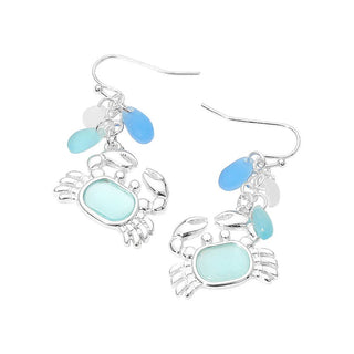 Sea Glass Crab Drop Dangle Earrings