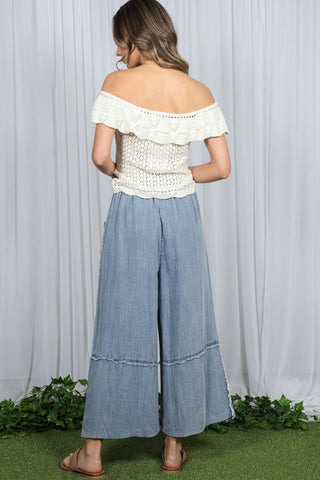 Washed Chambray Denim Crop
