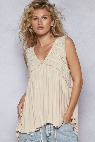 Sleeveless Fit V-Neck Babydoll Top