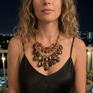 Animal Print Beaded Bib Necklace