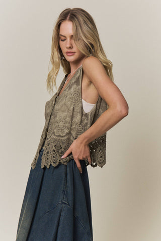 Boho Floral Crochet Lace Vest