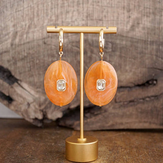 Marbled Acrylic Stone Open Hoop Dangling Earrings