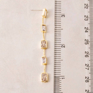 Long Emerald Cut Bezel Cz Station Drop Earrings