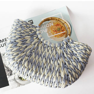 Weaving Straw Bag With Bamboo Handles