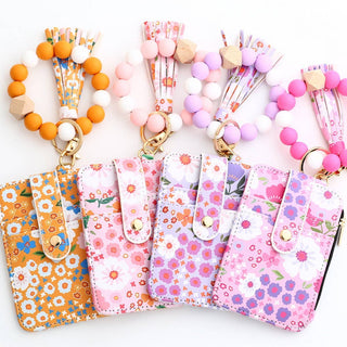 Floral Print Wallet with Silicone Bead Keychain