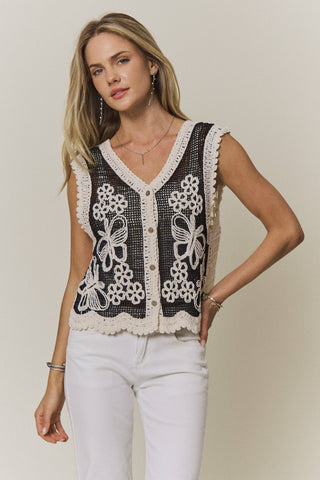 Floral Butterfly Crochet Vest Top