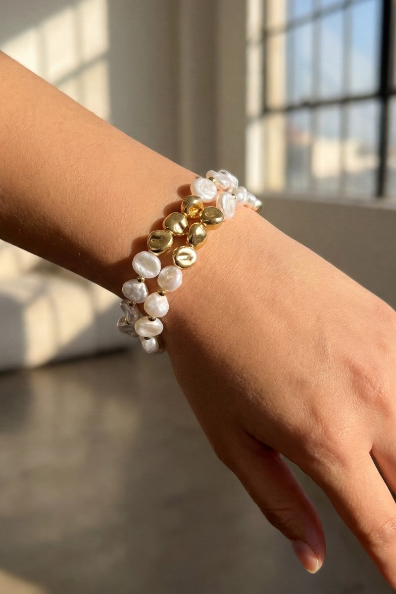 Irregular Pearl & Metallic Beaded Bracelet