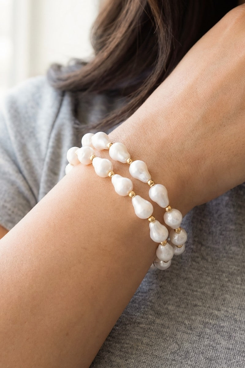 Pearl & Metallic Beaded Bracelet Set