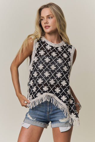 Asymmetrical Fringe Hem Crochet Top