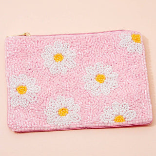 Daisy Flowers Pink Coin Purse