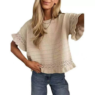 Boho Eyelet Ruffle Sleeve Top