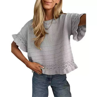 Boho Eyelet Ruffle Sleeve Top