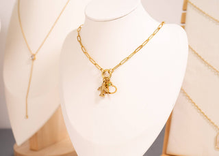 Gold Paperclip Carabiner Charm Holder Necklace