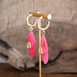 Marbled Acrylic Stone Open Hoop Dangling Earrings