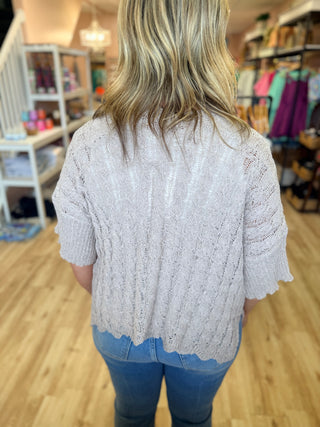 Short Sleeve Cable Acrylic Thin Sweater Cardigan