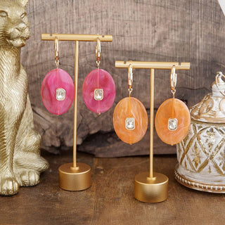 Marbled Acrylic Stone Open Hoop Dangling Earrings