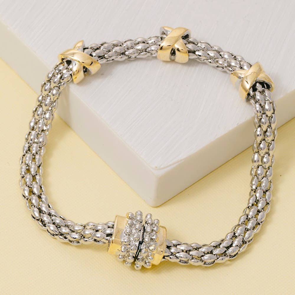 Gold Plated Two Tone Magnetic Clasp Bracelet