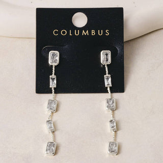 Long Emerald Cut Bezel Cz Station Drop Earrings